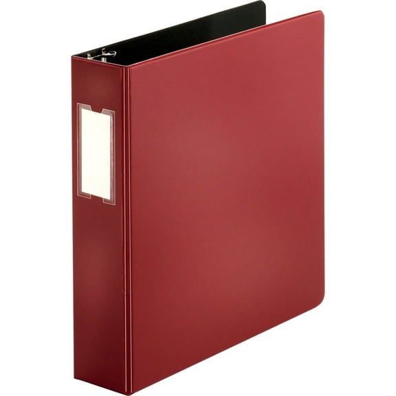 Business Source Slanted D-ring Binders - 2" Binder Capacity - 3 x D-Ring Fastener(s) - 2 Internal Pocket(s) - Chipboard, Polypropylene - Burgundy - PVC-free, Non-stick, Spine Label, Gap-free Ring, Non