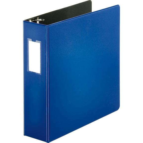 Business Source Slanted D-ring Binders - 3" Binder Capacity - 3 x D-Ring Fastener(s) - 2 Internal Pocket(s) - Chipboard, Polypropylene - Blue - PVC-free, Non-stick, Spine Label, Ga | Bundle of 5