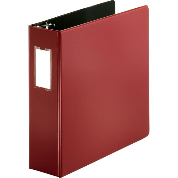 Business Source Slanted D-ring Binders - 3" Binder Capacity - 3 x D-Ring Fastener(s) - 2 Internal Pocket(s) - Chipboard, Polypropylene - Burgundy - PVC-free, Non-stick, Spine Label | Bundle of 5
