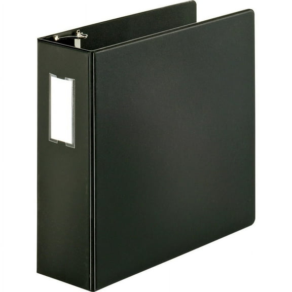 Business Source Slanted D-ring Binders - 4" Binder Capacity - 3 x D-Ring Fastener(s) - 2 Internal Pocket(s) - Chipboard, Polypropylene - Black - PVC-f | Bundle of 2 Each
