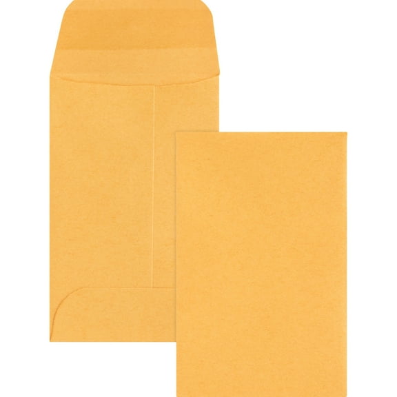 Business Source Small Coin Kraft Envelopes - Coin - #1 - 2 1/4" Width x 3 1/2" Length - 20 lb - Gummed - Kraft - 500 / Box - Brown Kraft | Bundle of 5