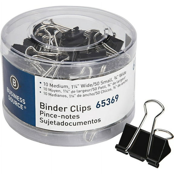 Business Source Small/Medium Binder Clips Set - Small, Medium - for Paper, Project, Document - 60 / Pack - Black | Bundle of 2 Packs
