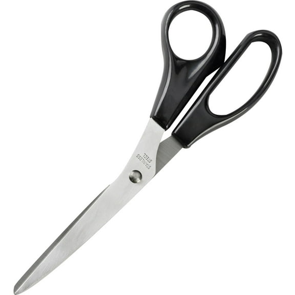 Business Source Stainless Steel Scissors - 8" Overall Length - Bent-right - Stainless Steel - Black - 1 Each | Bundle of 5