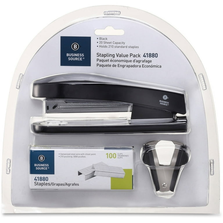 Business Source Standard Stapler Value Pack - 20 Sheets Capacity - 210 Staple Capacity - Full Strip - 1 / Pack - Black Business Source Standard Stapler Value Pack - 20 Sheets Capacity - 210 Staple Capacity - Full Strip - 1 / Pack - Black