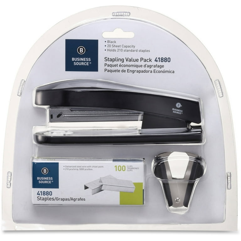 Business Source Standard Stapler Value Pack - 20 Sheets Capacity - 210 Staple Capacity - Full Strip - 1 / Pack - Black Business Source Standard Stapler Value Pack - 20 Sheets Capacity - 210 Staple Capacity - Full Strip - 1 / Pack - Black