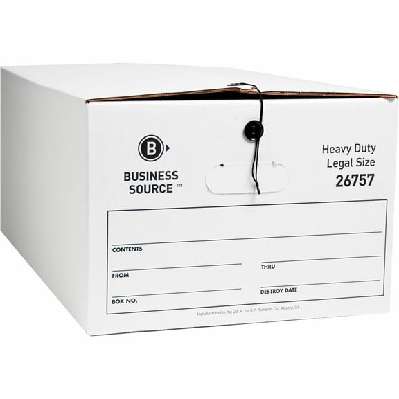 Business Source, BSN26757, Heavy Duty Legal Size Storage Box, 12 / Carton, White