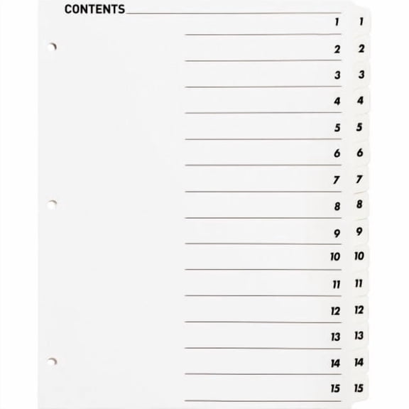Business Source Table of Content Quick Index Dividers - Printed Tab(s) - Digit - 1-10 - 10 Tab(s)/Set - 8.5" Divider Width x 11" Divider Length - 3 Hole Punched - White Divider | Bundle of 10 Sets