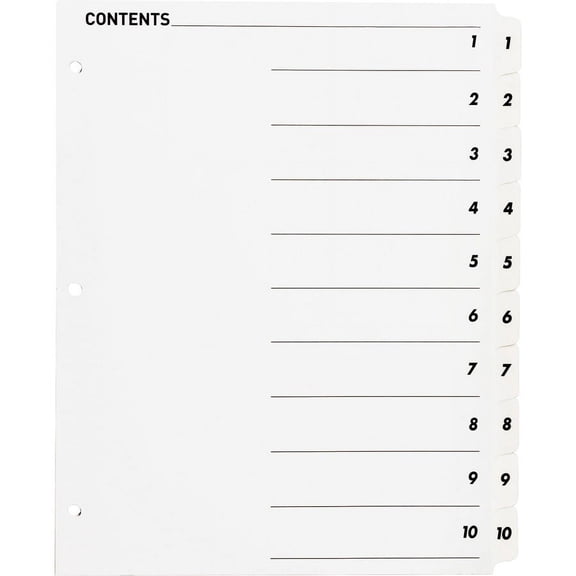 Business Source Table of Content Quick Index Dividers - Printed Tab(s) - Digit - 1-10 - 10 Tab(s)/Set - 8.5" Divider Width x 11" Divider Length - 3 Ho | Bundle of 2 Sets