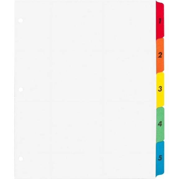 Business Source Table of Content Quick Index Dividers - Printed Tab(s) - Digit - 1-5 - 5 Tab(s)/Set - 8.5" Divider Width x 11" Divider Length - 3 Hole Punched - Multicolor Mylar Di | Bundle of 5
