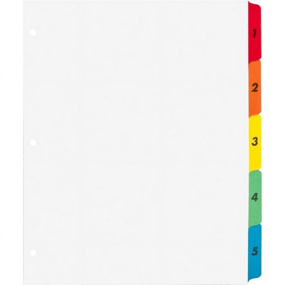 Business Source Table of Content Quick Index Dividers - Printed Tab(s) - Digit - 1-5 - 5 Tab(s)/Set - 8.5" Divider Width x 11" Divider Length - 3 Hole Punched - Multicolor Mylar Di | Bundle of 5