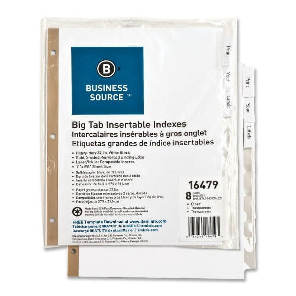 Business Source Tear-resistant Clear Tab Index Dividers - 5 x Divider(s) - 5 Tab(s)/Set - 8.5 Business Source Tear-resistant Clear Tab Index Dividers - 5 x Divider(s) - 5 Tab(s)/Set - 8.5