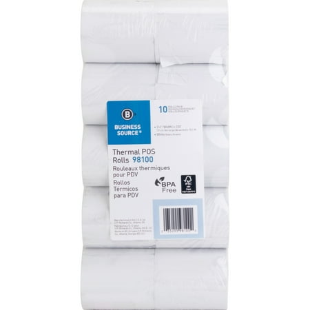 Business Source, BSN98100, 3-1/8"x230' POS Receipt Thermal Rolls, 10 / Pack, White