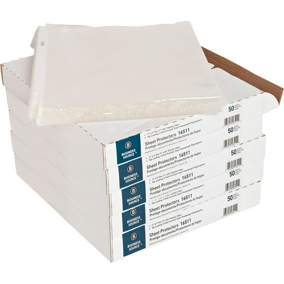Business Source Top-Loading Poly Sheet Protectors - 5 mil Thickness - For Letter 8 1/2" x 11" Sheet - Rectangular - Clear - Polypropylene - 50 / Box | Bundle of 5