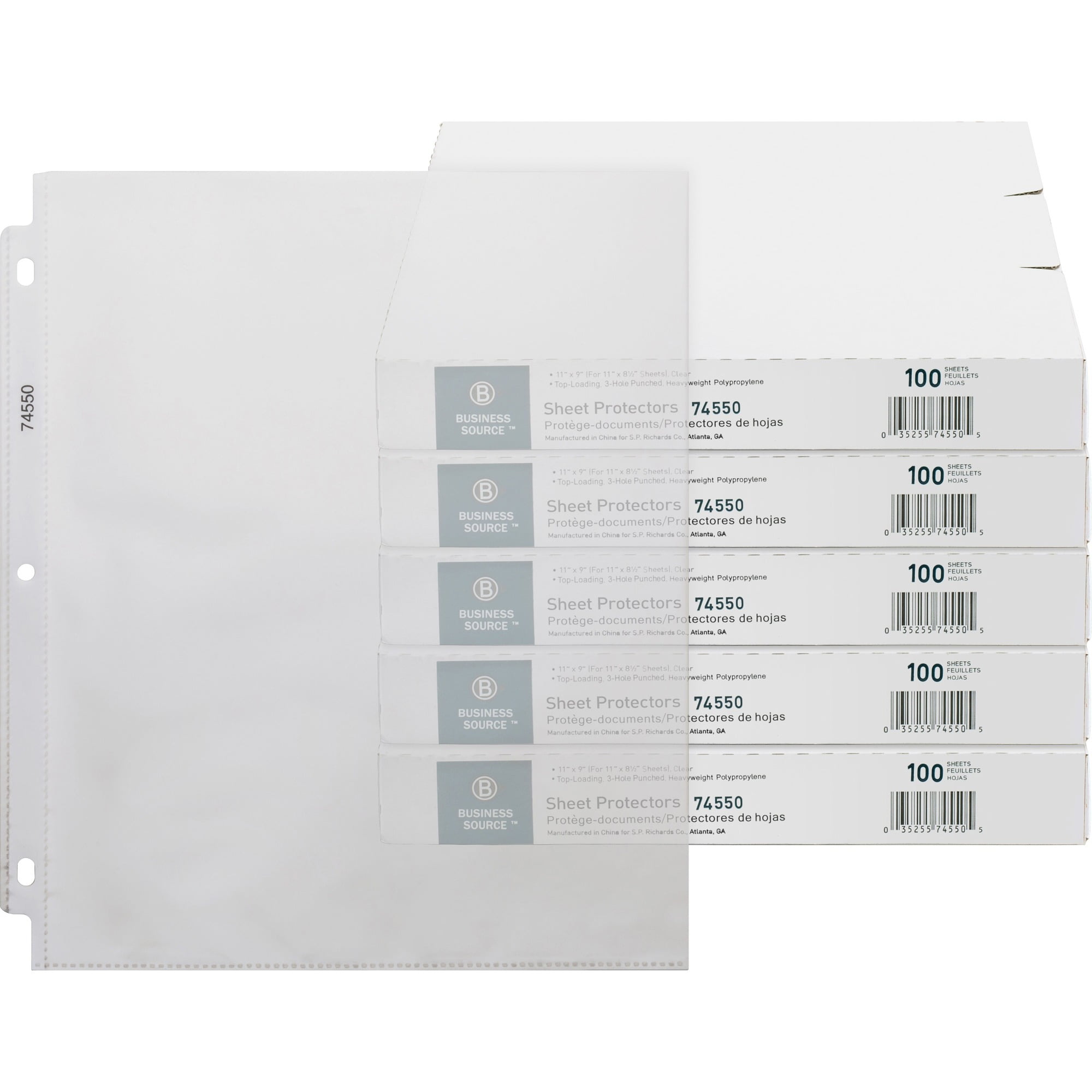 Business Source Top-Loading Poly Sheet Protectors - 3.3 mil Thickness - For  Letter 8 1/2 x 11 Sheet - 3 x Holes - Ring Binder - Rectangular - Clear -  Polypropylene - 100 / Box - Kopy Kat Office