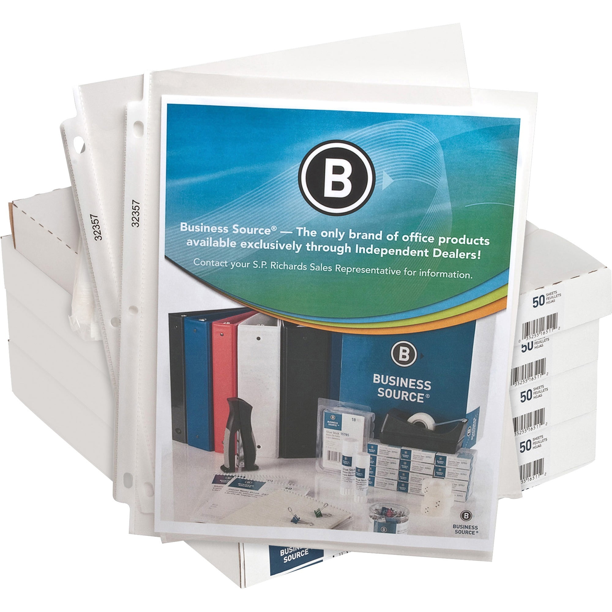 Business Source Top-loading Poly Sheet Protectors - For Letter 8 1/2" X 11" Sheet - 3 X Holes - Ring Binder - Top Loading - Rectangular - Clear - Polypropylene - 200 / Box