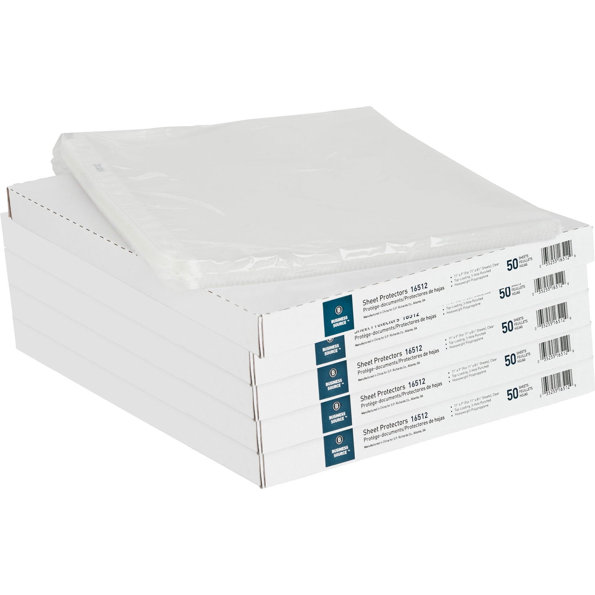 Business Source Top-loading Poly Sheet Protectors - For Letter 8 1/2" X 11" Sheet - 3 X Holes - Ring Binder - Top Loading - Rectangular - Clear - Polypropylene - 250 / Bundle