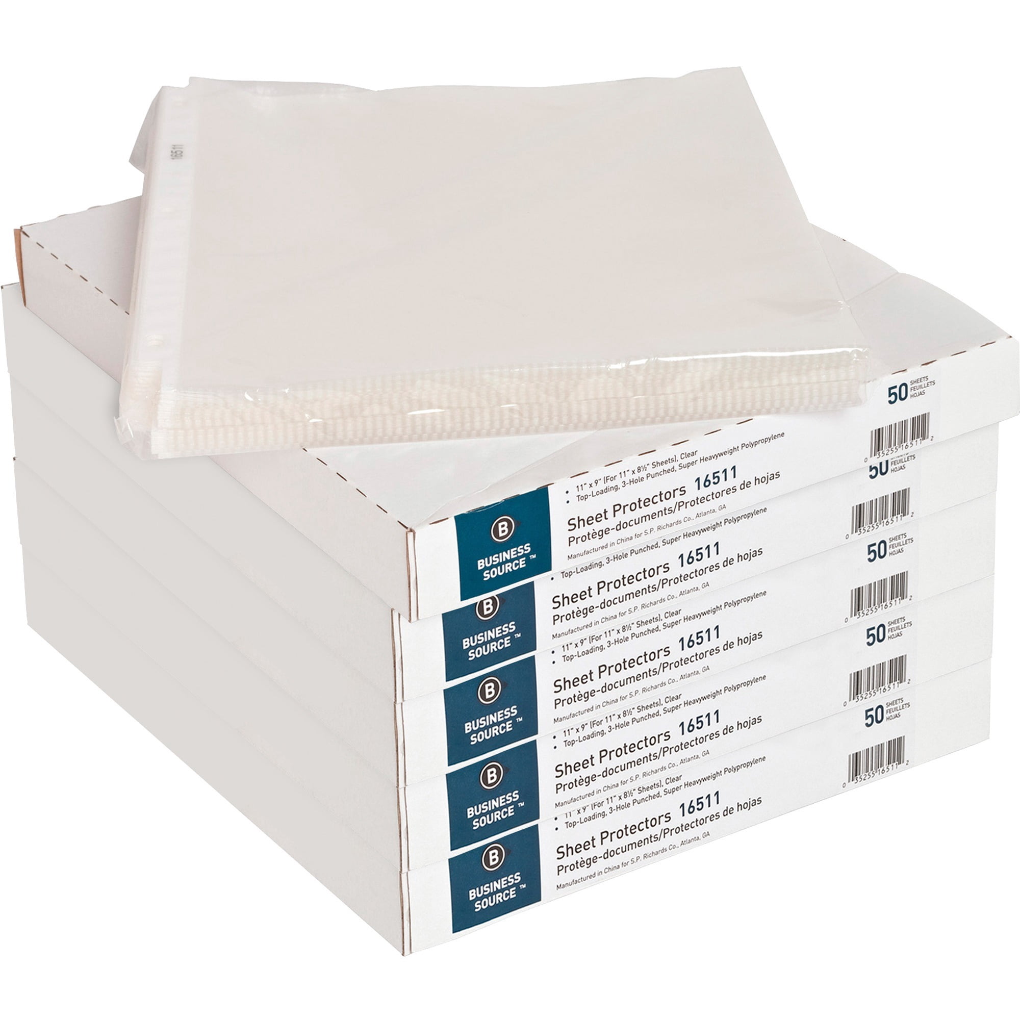 Business Source Top-loading Poly Sheet Protectors - For Letter 8 1/2" X 11" Sheet - 3 X Holes - Ring Binder - Top Loading - Rectangular - Clear - Polypropylene - 250 / Carton