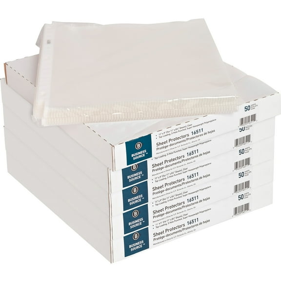 Business Source Top-loading Poly Sheet Protectors - For Letter 8 1/2" X 11" Sheet - 3 X Holes - Ring Binder - Top Loading - Rectangular - Clear - Polypropylene - 250 / Carton