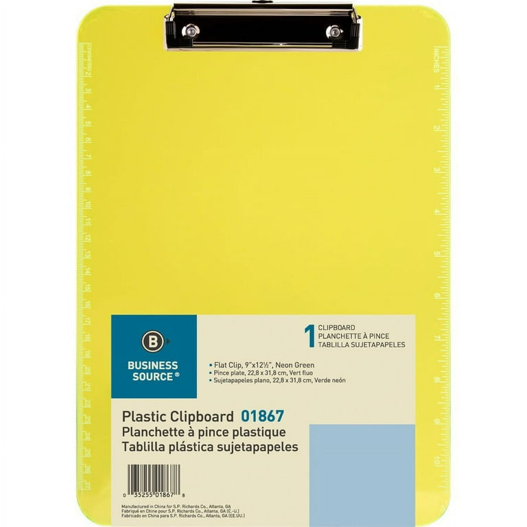 Business Source Flat Clip Plastic Clipboard - 9 Business Source Flat Clip Plastic Clipboard - 9