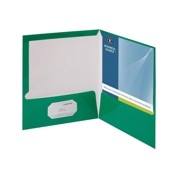 Business Source Two-Pocket Folders with Business Card Holder