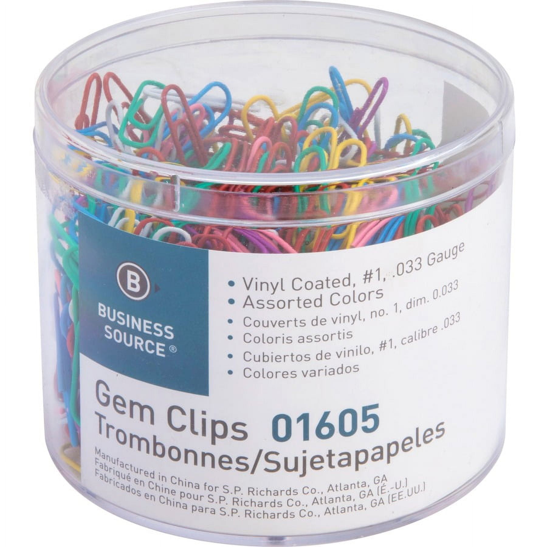 Business Source Vinyl-coated Gem Clips - Small - No. 2 - for Paper - Rust Resistant - 500 / Box - Assorted | Bundle of 2 Boxes