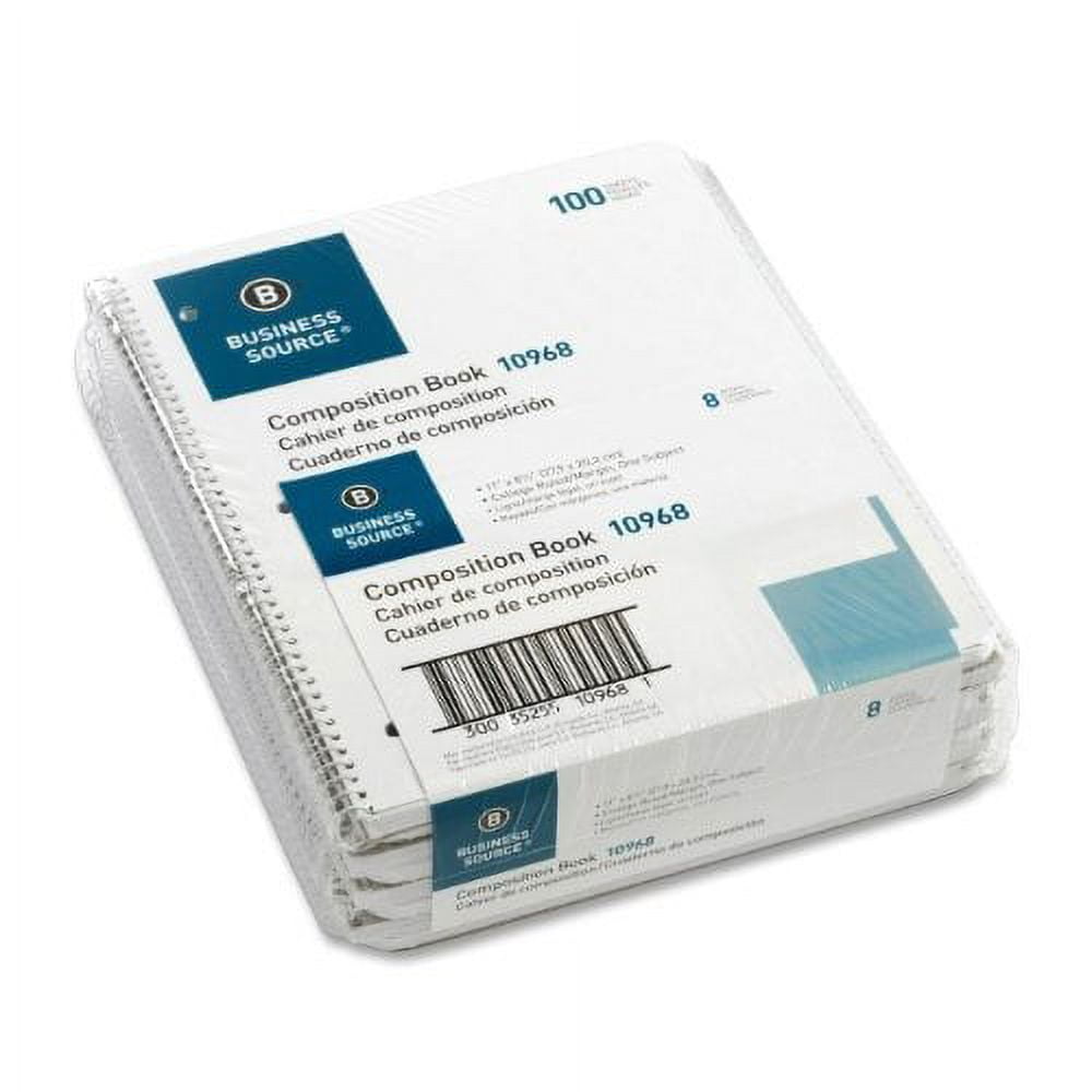 Business Source Wirebound College Ruled Notebooks - Letter - 100 Sheets - Wire Bound - 16 lb Basis Weight - 8 1/2" x 11" - White Paper - Stiff-back - 1 Each | Bundle of 5