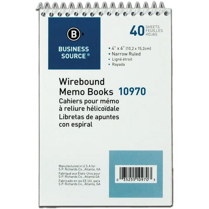 Business Source Wirebound Memo Books - 40 Sheet(s) - Wire Bound - 4 Business Source Wirebound Memo Books - 40 Sheet(s) - Wire Bound - 4