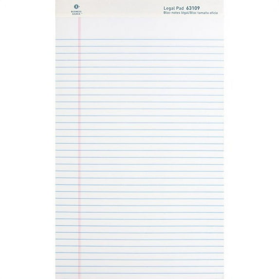 Business Source Writing Pads - 50 Sheets - 0.34" Ruled - 16 lb Basis Weight - 8 1/2" x 14" - White Paper - Micro Perforated, Easy Tear, Sturdy Back - 1 Dozen | Bundle of 10 Dozen