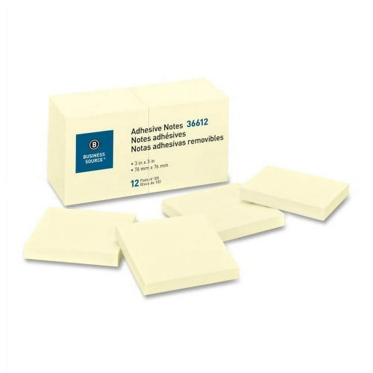 Business Source Yellow Repositionable Adhesive Notes - 3 Business Source Yellow Repositionable Adhesive Notes - 3