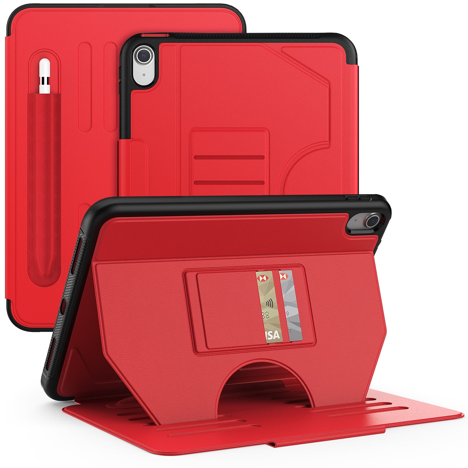 Business-Style Case for Apple iPad 10th Generation (2022) 10.9", Folio Heavy-Duty Case with Magnetic Stand /Pencil Holder /Auto Sleep Wake Function, PU Leather Protective Classic Cover, Red