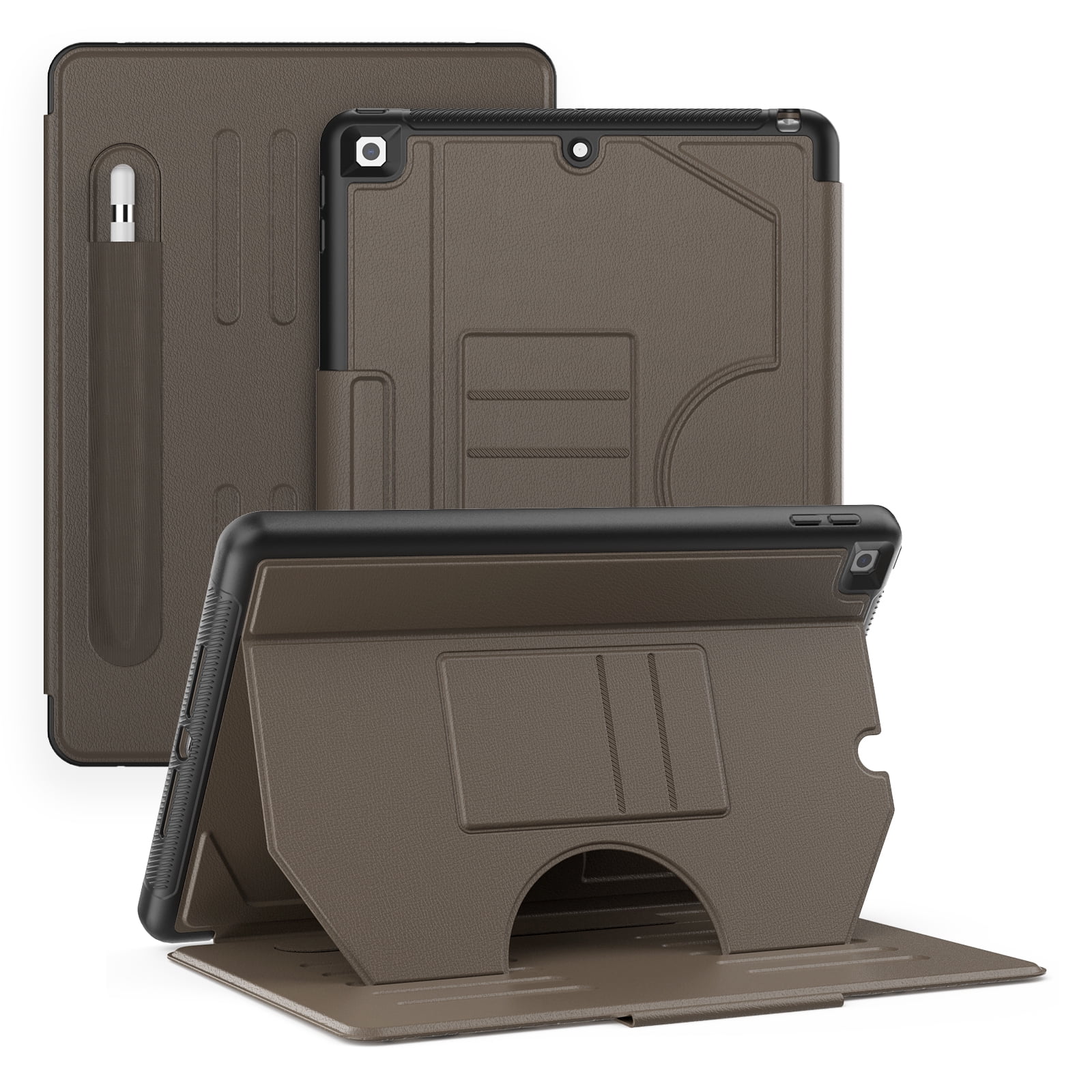 Business-Style Case for Apple iPad 9th/8th/7th Generation (2021/2020/2019) 10.2", PU Leather Protective Folio Heavy-Duty Case with Magnetic Stand /Pencil Holder /Auto Sleep Wake Function, Brown