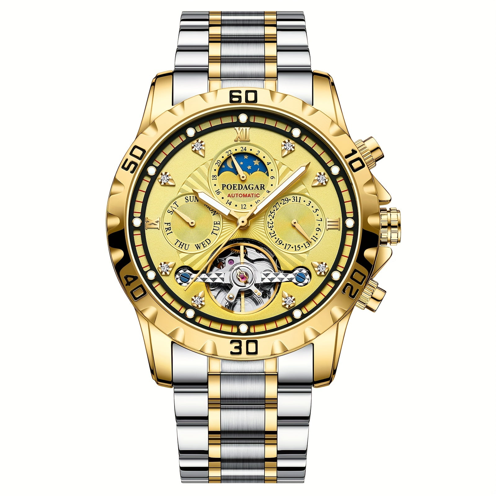 Business Style Men Mechanical Watch with Date, Stopwatch, Calendar ...
