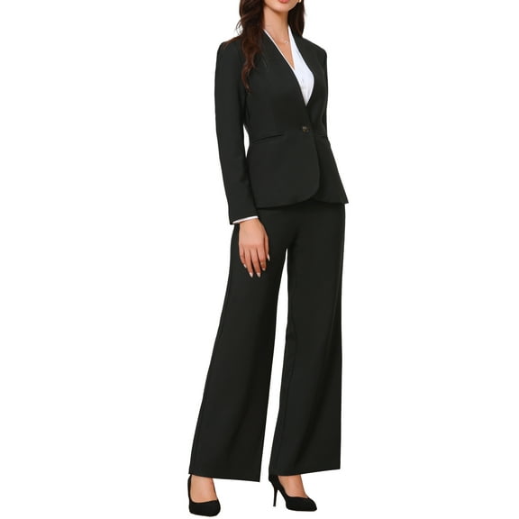 INSPIRE CHIC Business Suit for Women's 2 Piece Collarless Matching Set Work Outfit Blazer and Pants Sets XS Black