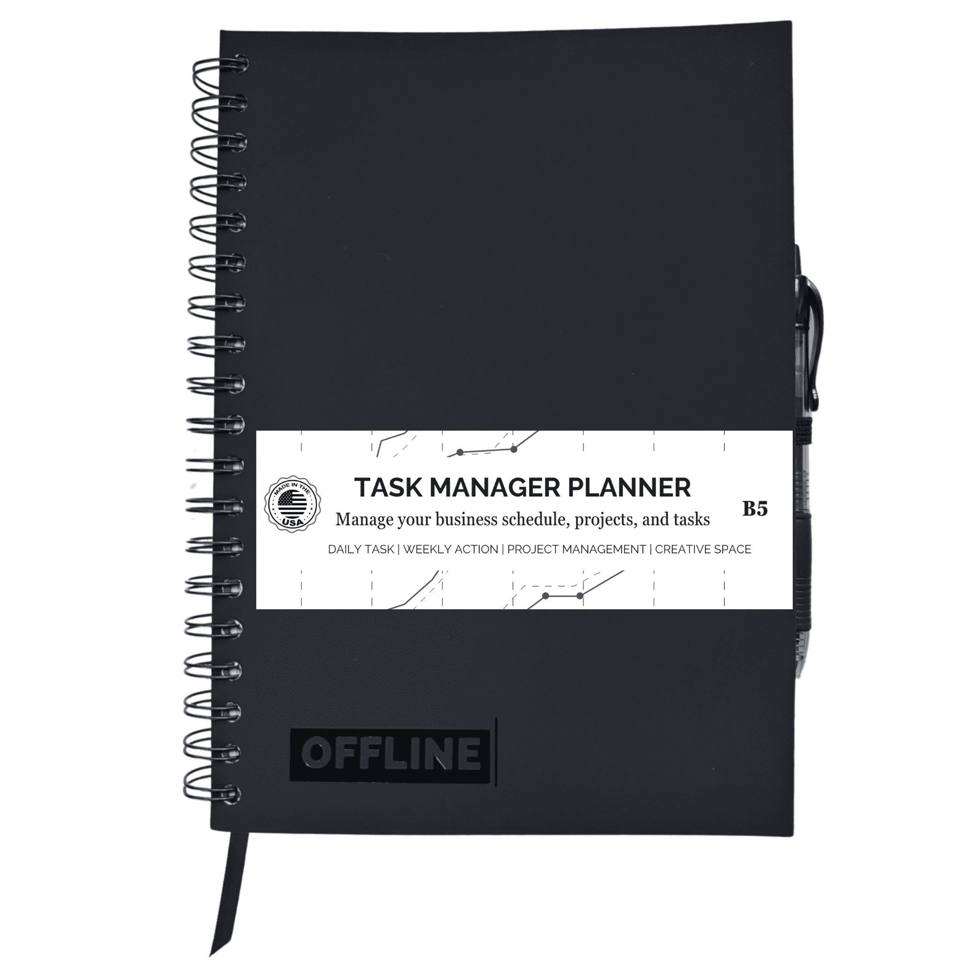 Business Task Manager - Spiral Notebook -  Planner for Daily, Weekly, Work Tasks and Projects - B5