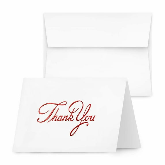 Business Thank You Cards, Nice Elegant Red Embossed, Half Fold White Blank Greetings, Gift & Presents | Holiday, Baby & Bridal Shower, Wedding, Graduation, | Set of 25 Cards & 25 Envelopes
