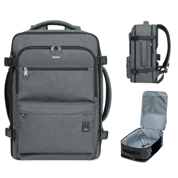 WANDF Large Travel Backpack for Men Women, Carry on Personal Item Backpack 18x14x8,Clamshell Backpack fit 17" Laptop with Wet Pocket,Water-Repellent Weekender Luggage Backpack(Grey)