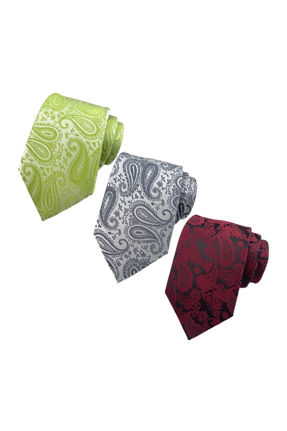 Business & Wedding Ties for Men, Pack of 3 - Classic Jacquard Woven Neckties with Stripe and Check Designs for a Polished Formal Look