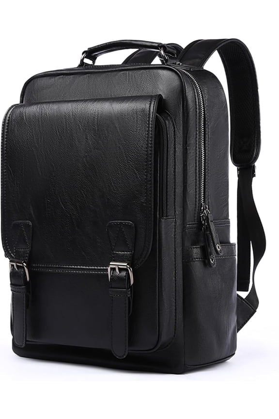 Business backpack suitable for 15.6-inch laptop backpack, men's and women's PU leather travel backpack, casual backpack