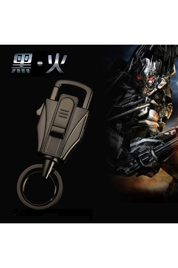 Business car keychain, men's cigarette lighter, multi-function USB rechargeable lighter, creative gift,SKU01163-黑镍-10*3.3cm