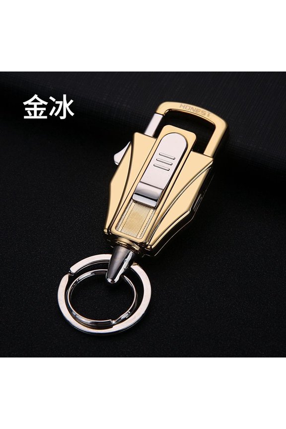 Business car keychain, men's cigarette lighter, multi-function USB rechargeable lighter, creative gift,SKU01163-金冰-10*3.3cm
