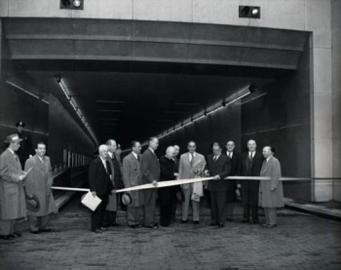 Business executives at opening ceremony of tunnel Canvas Art - (18 x 24)