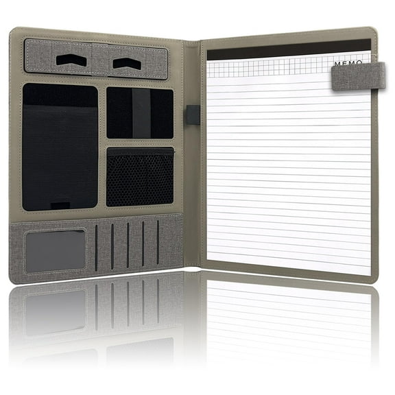 Business folder with buckle design, multi-pocket organizer notebook with memo, including cell phone holder, pockets, pen holder and card slots, suitable for office meetings, teaching training