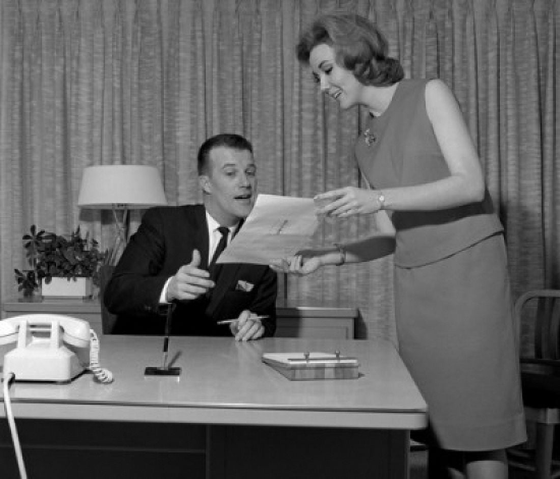 Business man and secretary working in office Canvas Art - (18 x 24)