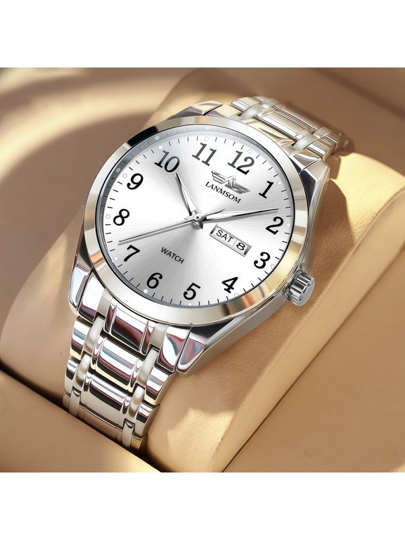 Business men's quartz versatile digital quartz watch, large dial, luminous, waterproof, dual calendar, men's wristwatch for the elderly