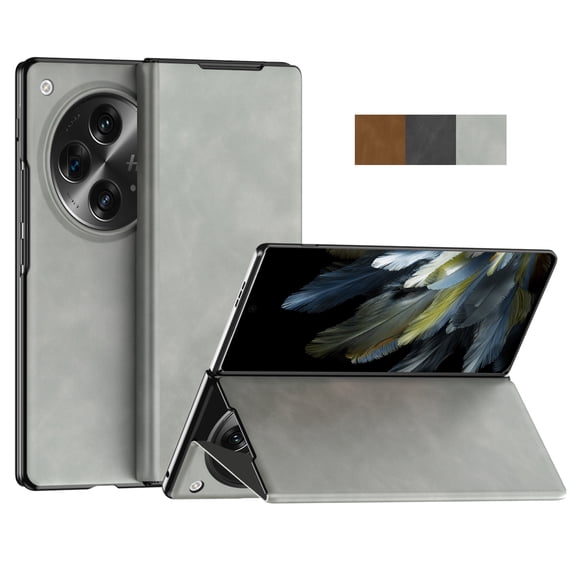 Business-style Wallet Case Leather with Stand Compatible with One Plus Open/Oppo Find N3,Magnetic Closure Protective Luxury Cover for Men/Women,Flip up Kickstand For One Plus Open/Oppo Find N3,Gray