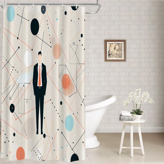 Businessman Network Briefcase Decor Shower Curtain, A Man in A Suit with Connections Bathroom Curtain Polyester Plastic Rings Quick-Dry Waterproof for Bathtubs, 72X36 Inches