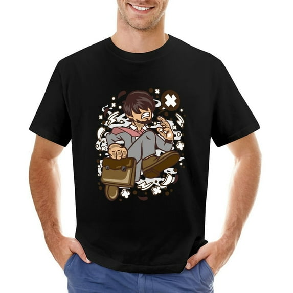 Businessman Running Vintage T-shirt Mens Cotton Classic Crewneck Short Sleeve Tees Unisex Black XS