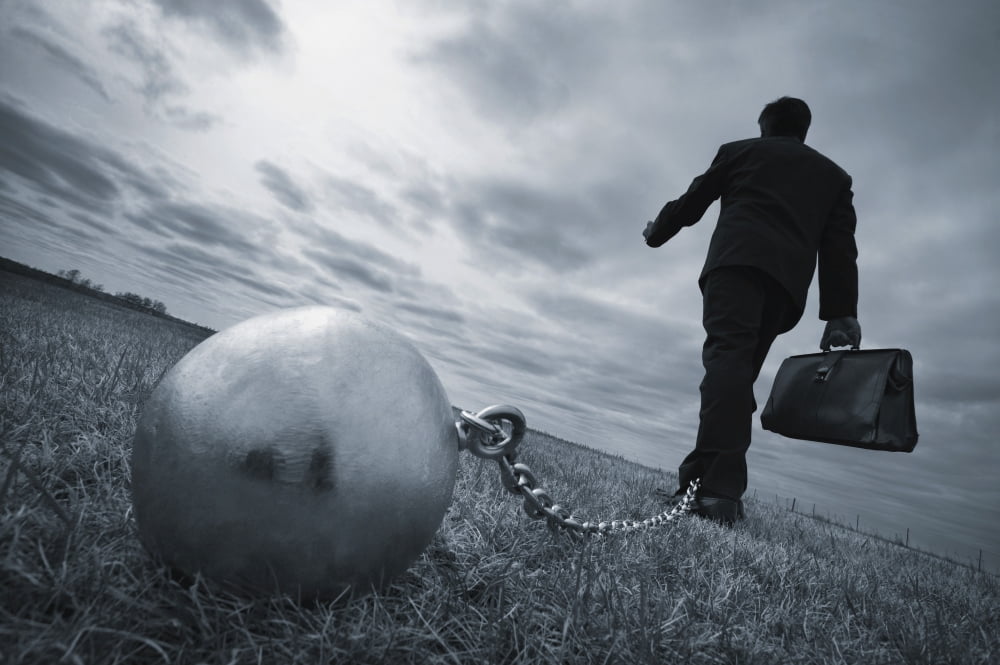 Businessman With Ball And Chain Canvas Art - Don Hammond Design Pics (34 x 22)