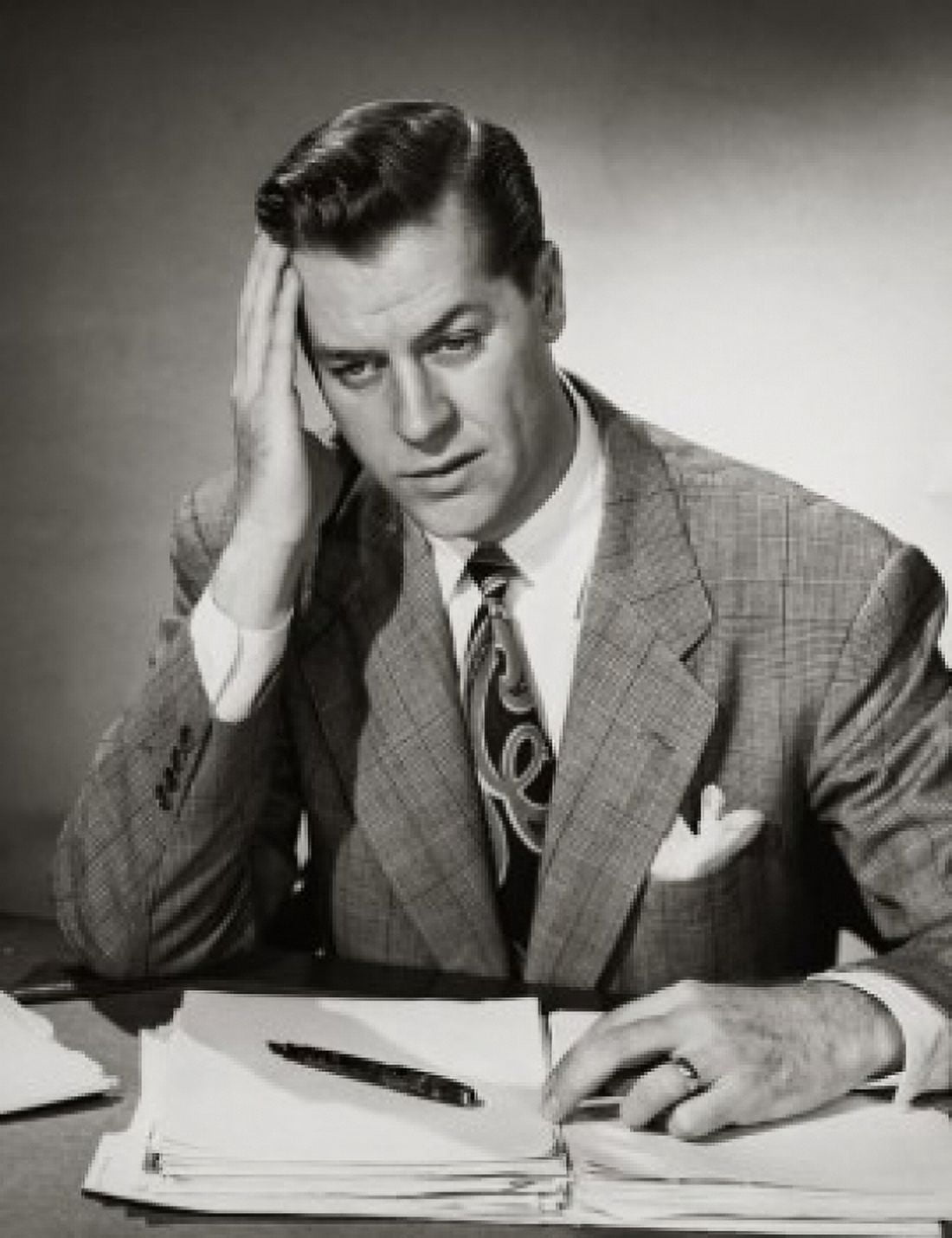 Businessman holding his head Canvas Art - (24 x 36)