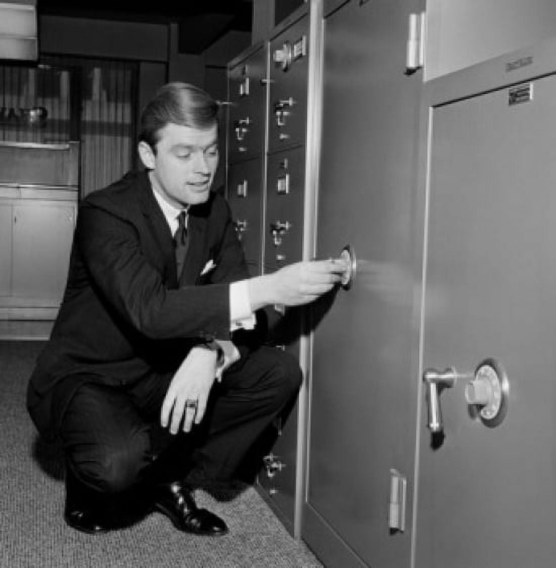 Businessman opening safe Canvas Art - (18 x 24)